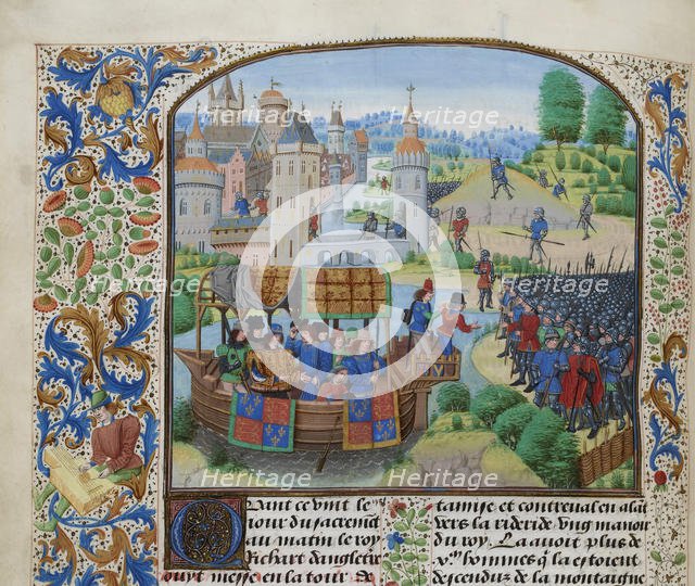 Richard II meets the rebels on 14 June 1381, ca 1470-1475. Creator: Liédet, Loyset (1420-1479).