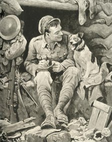 "Give Her My Love!" Tommy and His Canine Friend', 1917. Creator: Stanley L Wood.