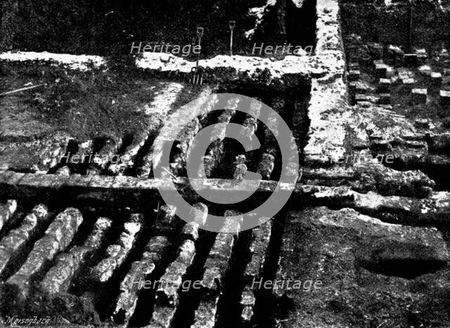 The Roman Villa recently discovered at Darenth...: hypocaust with chalk blocks, looking east, 1895. Creator: Ernest Christopher Youens.