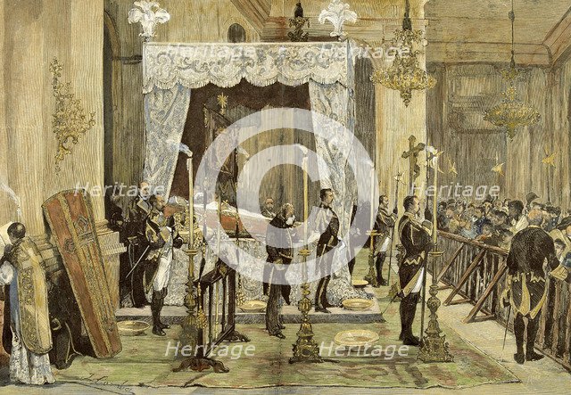 Queen Maria de las Mercedes Orleans receiving last rites' queen of Spain, wife of Alphonse XII, d…