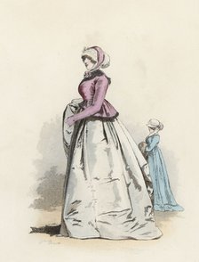 English ladies, color engraving 1870.