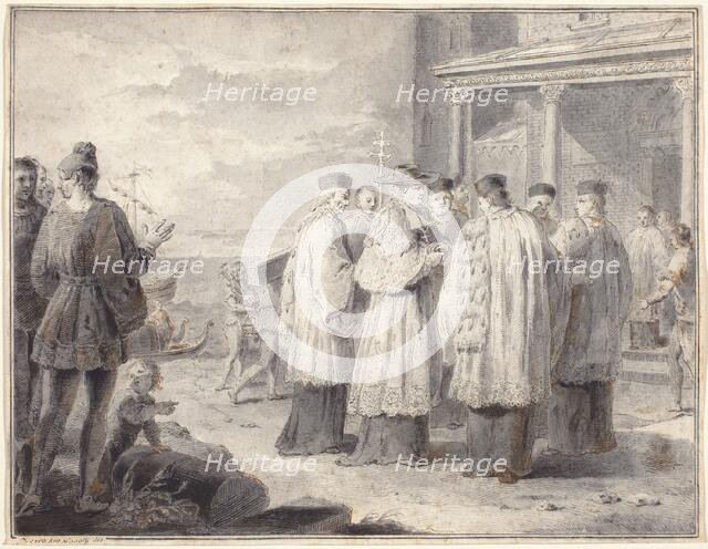 Paulinus, Cardinal and Patriarch of Aquileia, Transfers His Seat to Grado, c. 1796. Creator: Pietro Antonio Novelli.