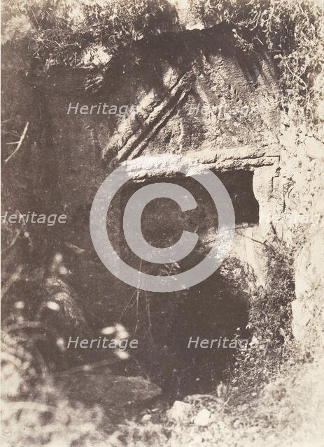 Jérusalem, Vallée de Hinnom, Tombeau antique à fronton triangulaire et à crossettes, 1854. Creator: Auguste Salzmann.