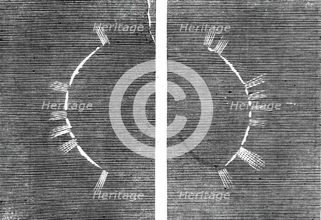 The Eclipse of the Sun on July 18 in Spain - beginning of the corona - from a sketch by..., 1860. Creator: Unknown.