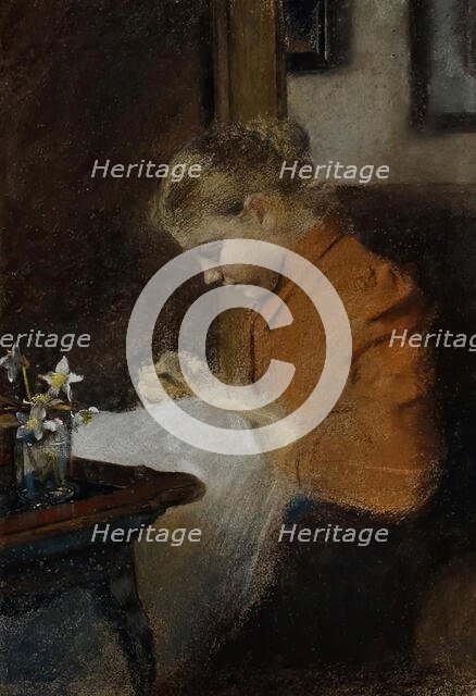 Leopoldine Steindl-Moser, sister of the artist, around 1895. Creator: Koloman Moser.