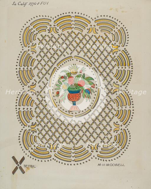 Design on Door of Seth Thomas Clock, 1936. Creator: M.H. McDowell.