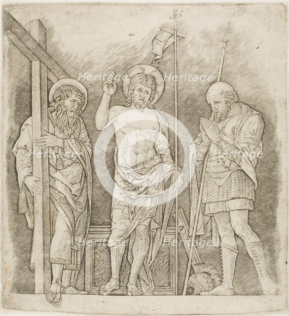 Risen Christ Between Saints Andrew and Longinus, c.1472. Creator: School of Andrea Mantegna.