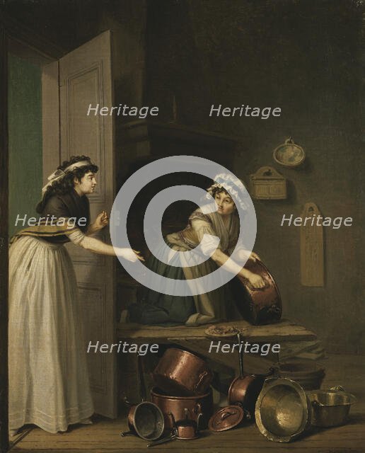 A Woman Polishing Copper Pans, c18th century. Creator: Per Hillestrom.