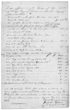 List of estate items, including slaves. Top reads 'And appraisement Bill of the estate..., 1838. Creator: Unknown.