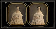 Portrait of a woman in a white dress, about 1855. Creator: Mayer & Pierson.