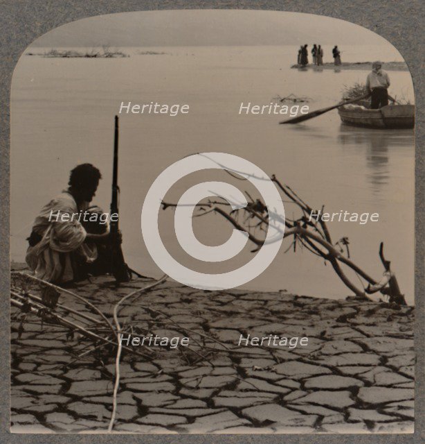 'Fishermen by the Dead Sea: showing cracks on shore', c1900. Artist: Unknown.