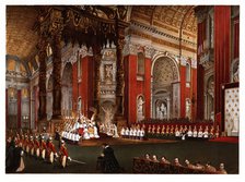 Pontifical ceremonies. Easter Sunday. Pontifical Mass in the Basilica of Saint Peter. Color engra…