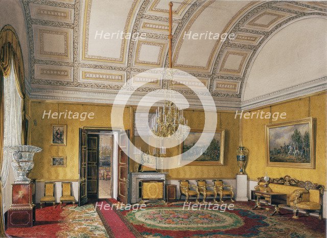 Interiors of the Winter Palace. The First Reserved Apartment. The Yellow Salon of Grand Princess Maria Nikolayevna, 1866. Artist: Hau, Eduard (1807-1887)