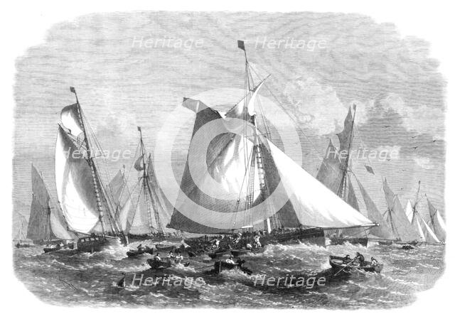 A Barking carrier collecting fish from the trawl fleet on the Doggerbank, 1864. Creator: Smyth.