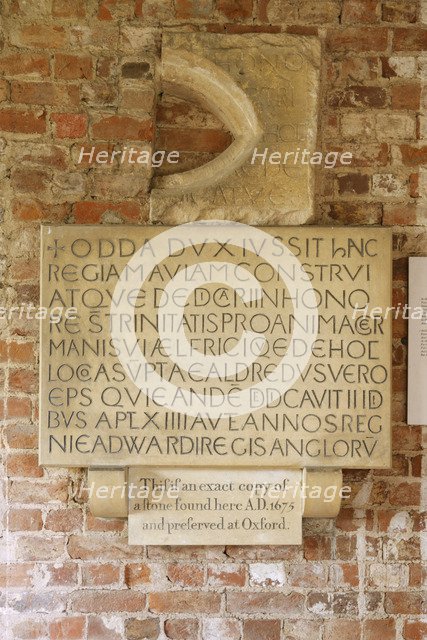 Copy of an inscribed stone in Odda's Chapel, Deerhurst, Gloucestershire, 2010. 