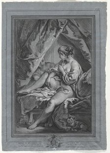 Young Woman Seated on a Bed, 1764-1767. Creator: Louis-Marin Bonnet (French, 1736-1793).