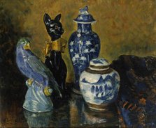 Still Life with Blue Figurines. Creator: Alfred William Finch.