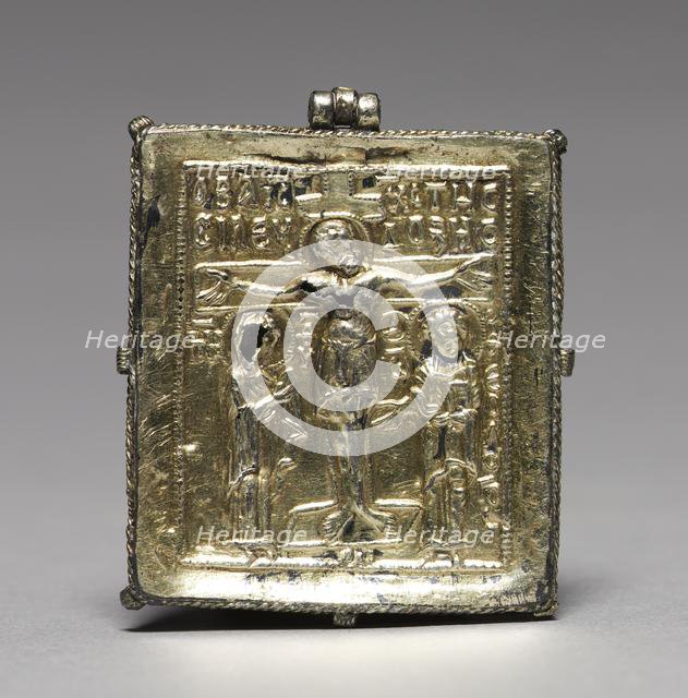 Enkolpion with the Crucifixion (front) and Saints Theodore and George (back), 1080-1120. Creator: Unknown.