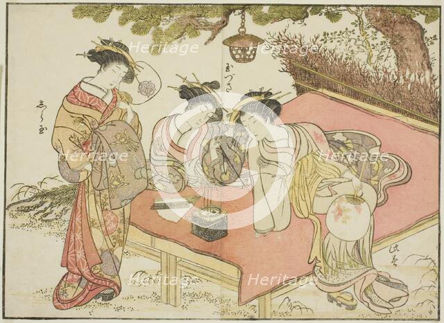 Courtesans of the Yadaya, from the book "Mirror of Beautiful Women of the Pleasure Quarters..., 1776 Creator: Shunsho.