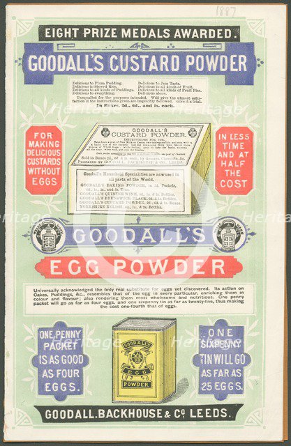 Goodall's Custard Powder, 1887. Artist: Unknown