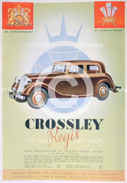 Advert for the Crossley Regis car, 1935. Artist: Unknown
