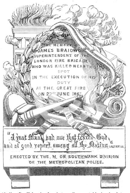 Memorial-stone to the late Mr. Braidwood, 1862. Creator: Unknown.