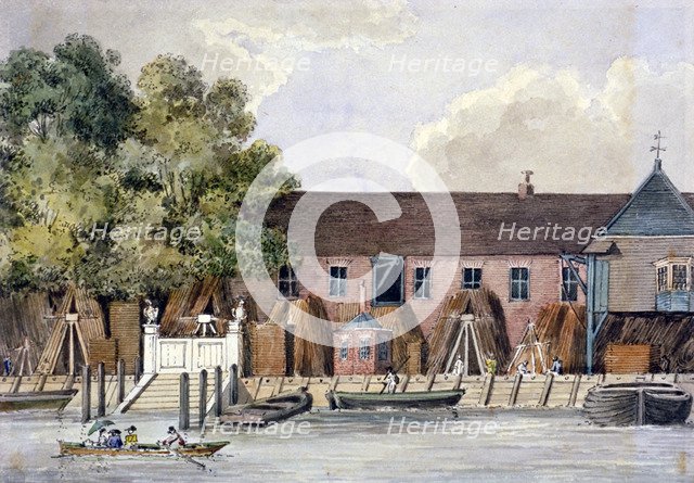 View of the Steelyard from the River Thames, Upper Thames Street, London, c1801.                   Artist: Charles Tomkins