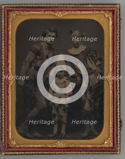 Untitled (Portrait of two Men and one Boy, Dressed in Clown Costumes), 1865. Creator: Unknown.