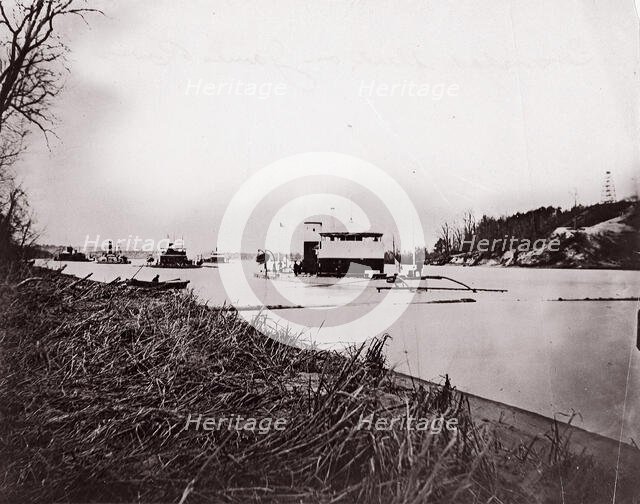 Ironclad fleet on James River below Rebel "Howlett House Battery", 1865. Creator: Unknown.