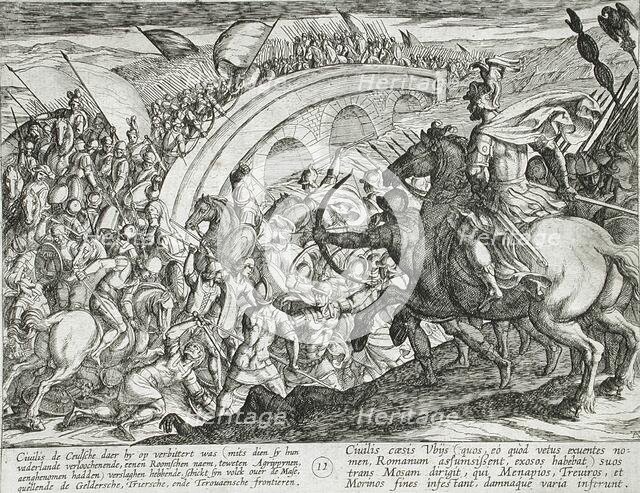 Civilis' Troops Crossing the Maas River, published 1612. Creator: Antonio Tempesta.