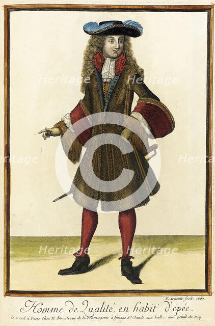 Recueil des modes de la cour de France, 'Homme de Qualité, en Habit d'Épée', 1687. Creator: Nicolas Arnoult.