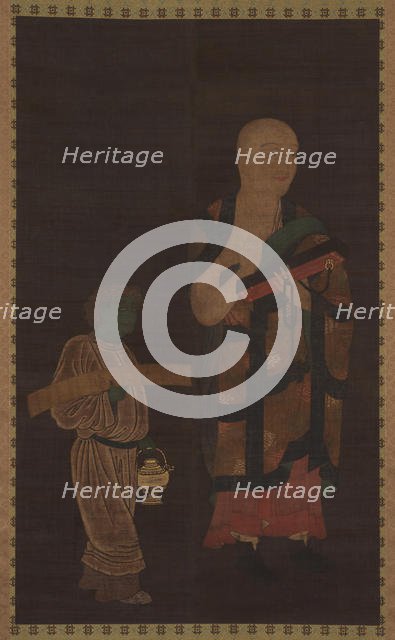 Portrait of Xuanzang (Genjo) with Attendant, 14th century. Creator: Unknown.