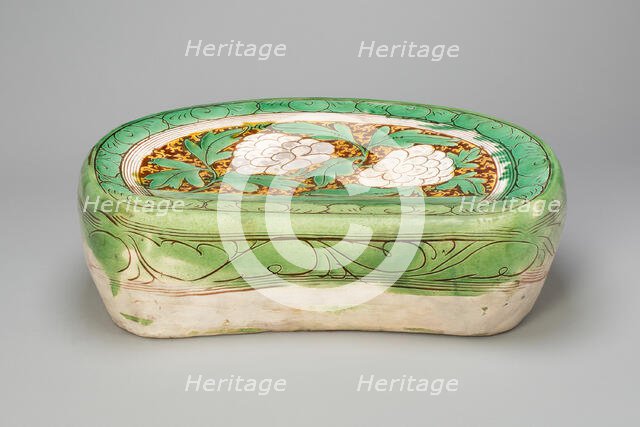Bean-Shaped Pillow with Peony Scroll, Jin dynasty, (1115-1234), 12th/13th century. Creator: Unknown.