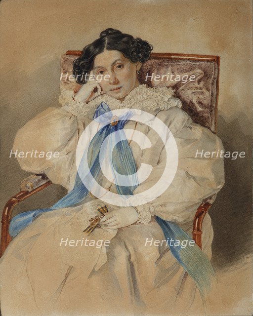 Portrait of Elizabeth Mikhailovna Khitrovo (1783-1839), 1838. Artist: Sokolov, Pyotr Fyodorovich (1791-1848)