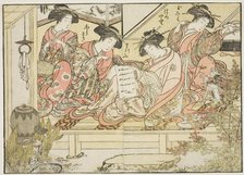 Courtesans of Matsubaya, from the book "Mirror of Beautiful Women of the Pleasure Quarters..., 1776. Creator: Shunsho.