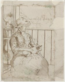 Susan on a Balcony Holding a Dog [verso], c. 1883. Creator: Mary Cassatt.