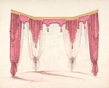 Design for Red Curtains with Red Fringes and a Gold Pediment, early 19th century. Creator: Anon.