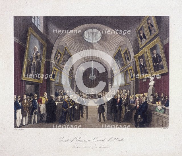 Guildhall Council Chamber, London, c1840. Artist: Harlen Melville