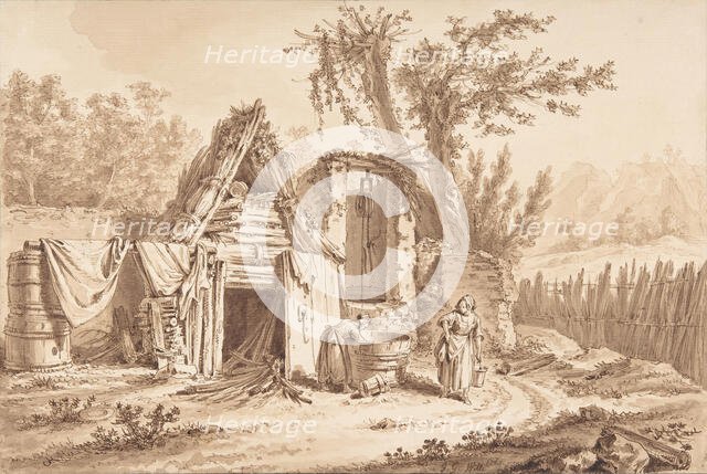Washerwomen in Front of a Cottage, 1769. Creator: Johann Georg Wille.