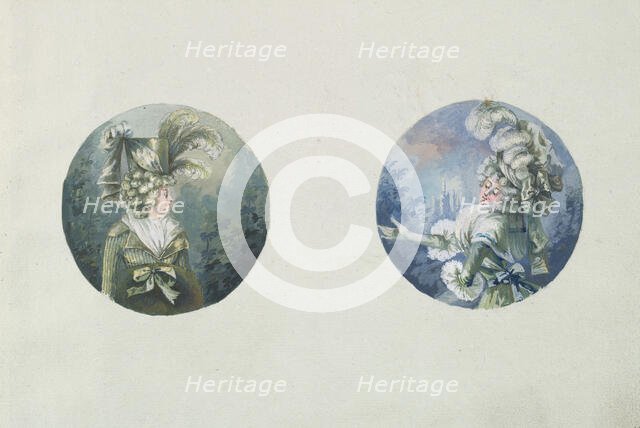 Two Costume Designs or Portrait Types, ca. 1785-90. Creator: Anon.