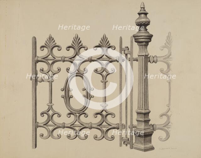 Gate and Gatepost, c. 1939. Creator: Jerome Hoxie.