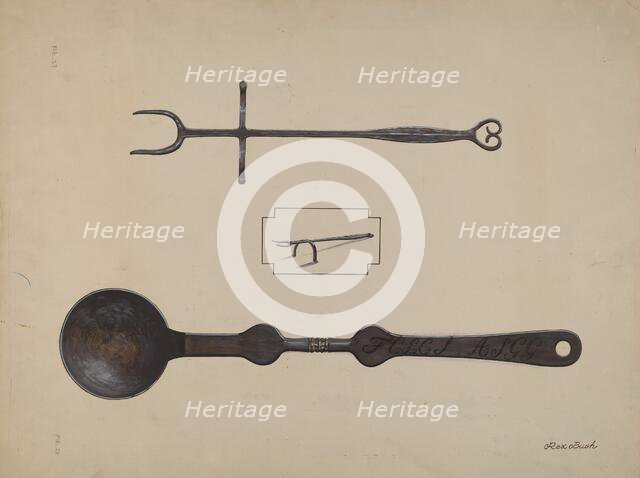 Fork and Ladle, c. 1937. Creator: Rex F Bush.