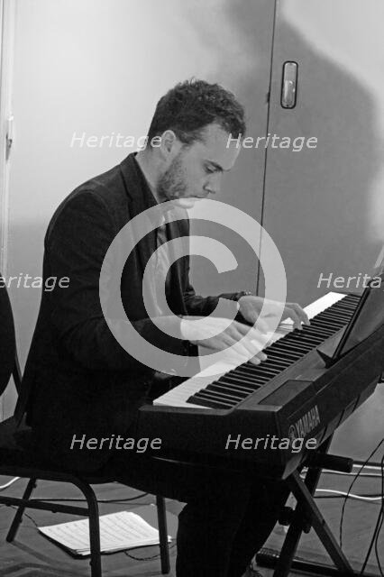 Matyas Gayer, Davison-Hemstock Quintet, Spike’s Place, Beckenham, Kent, 2024. Creator: Brian O'Connor.