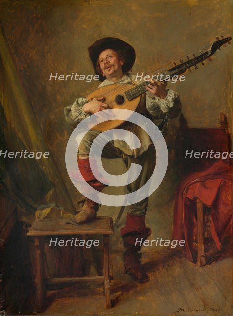 Soldier Playing the Theorbo, 1865. Creator: Jean Louis Ernest Meissonier.