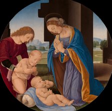 Madonna Adoring the Child with the Infant Saint John the Baptist and an Angel, Early 1490s. Creator: Lorenzo di Credi.