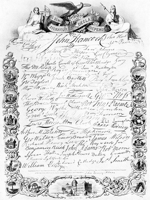 The signatures to the American Declaration of Independence, c1776, (c1920). Artist: Unknown