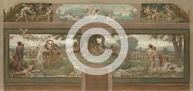 Esquisse pour la mairie de Saint-Maur-des-Fossés : les Vertus opposées au Vice (Jeunesse..., 1883. Creator: Paul Milliet.