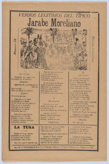 Broadsheet with songs for a Mexican courtship dance called the 'Jarabe Mor..., ca. 1919 (published). Creator: José Guadalupe Posada.