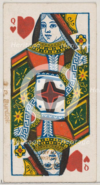 Queen of Hearts (red), from the Playing Cards series (N84) for Duke brand cigarettes, 1888., 1888. Creator: Unknown.