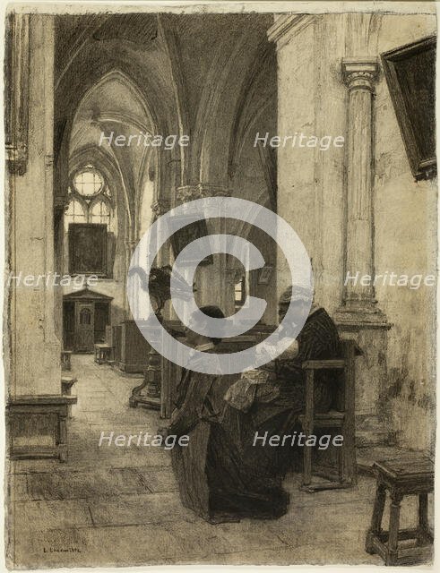 Women Praying in Church, 1875/1885. Creator: Leon-Augustin Lhermitte.